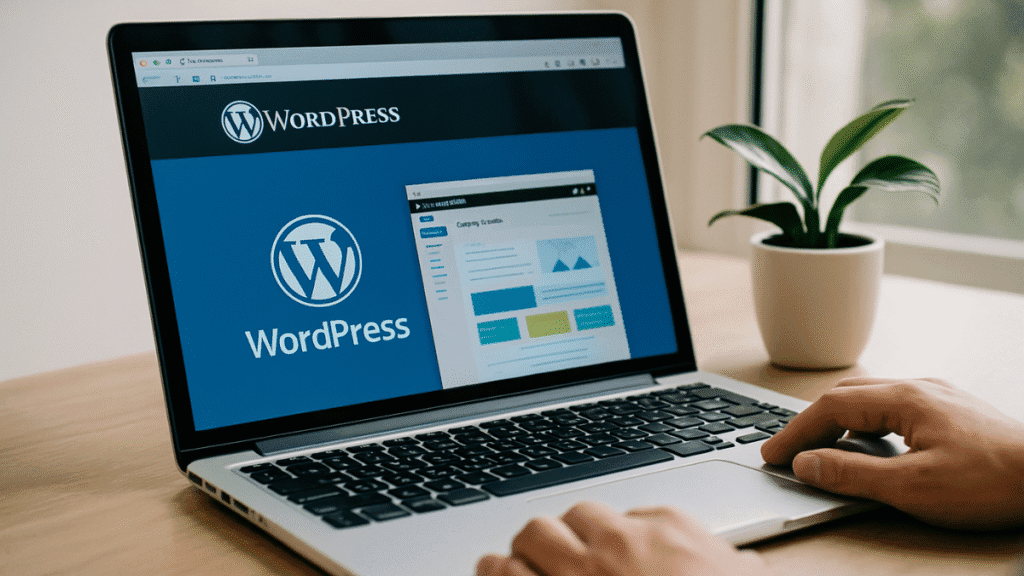 Laptop exibindo a plataforma WordPress, representando a escolha certa para construir um blog que gera lucros.