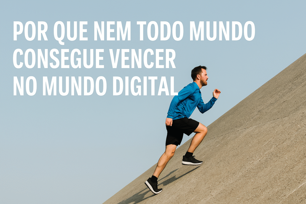 Homem jovem correndo em subida íngreme, representando os desafios que impedem muitos de alcançarem o sucesso no mundo digital.