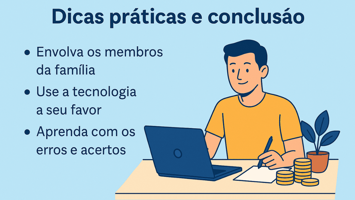 Homem organizando orçamento no computador com dicas práticas para melhorar a vida financeira pessoal.